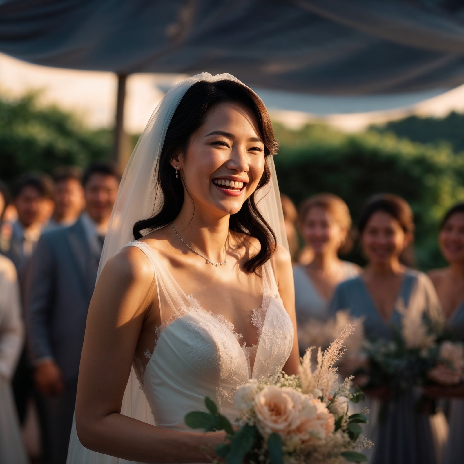 Radiant bride at an outdoor ceremony, showcasing wedding venues with lodging as a great alternative to Canyon Lake hotels