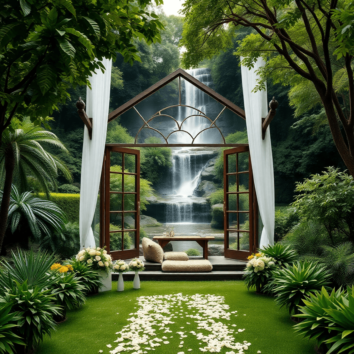 Enchanting Waterfall Backdrop at Remi’s Ridge: A Hidden Gem for Wedding Venues in Canyon Lakecreating a serene atmosphere.